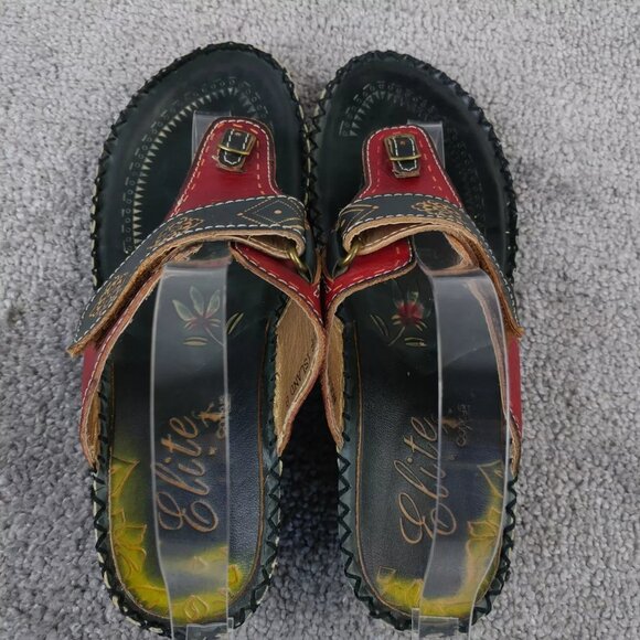 Corkys Elite Sandals Womens 8 Shoes Wolff Island Leather Thong Black Red - Picture 7 of 10